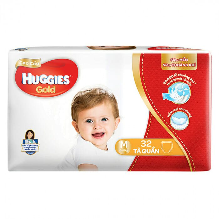 Bỉm - Tã quần Huggies Gold size M cao cấp - 32 miếng (cho bé 6 - 11kg) - Kids Plaza