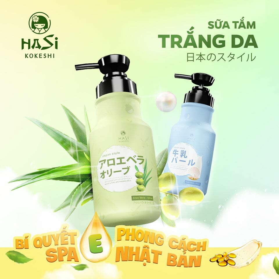 Sữa Tắm Hasi Kokeshi Nha Đam & Olive Ẩm Mịn Da 950ml 