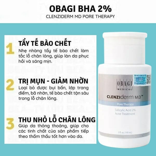 Công dụng của sản phẩm trị mụn đầu đen BHA Obagi Clenziderm MD Pore Therapy